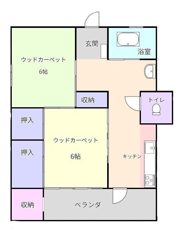 尾張旭平子ハイツ(2K/4階)の間取り写真