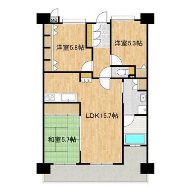 コアマンションルネス九品寺(3LDK/11階)の間取り写真