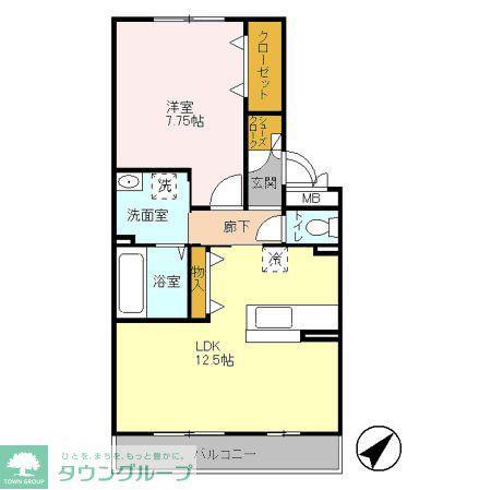 リビングタウン北越谷B(1LDK/3階)の間取り写真