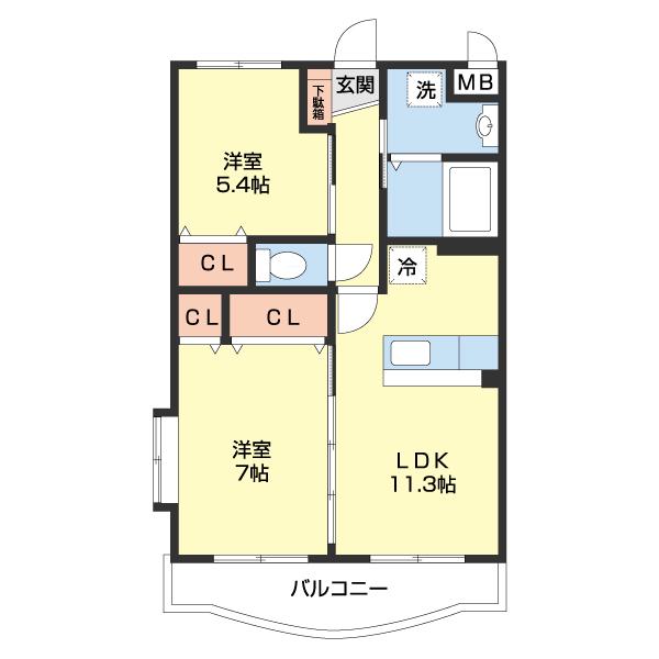 ＪＲ紀勢本線 紀伊内原駅 徒歩3分 3階建 築6年(2LDK/3階)の間取り写真