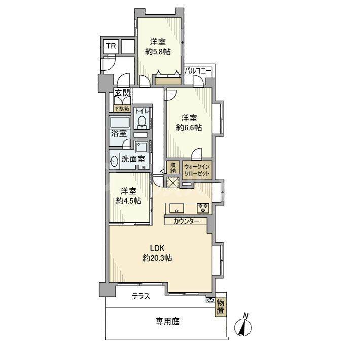 ライオンズヴィアーレ北綾瀬弐番館(3LDK/1階)の間取り写真