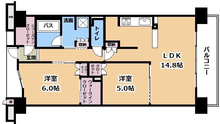 ブランズシティ南草津(2LDK/9階)の間取り写真