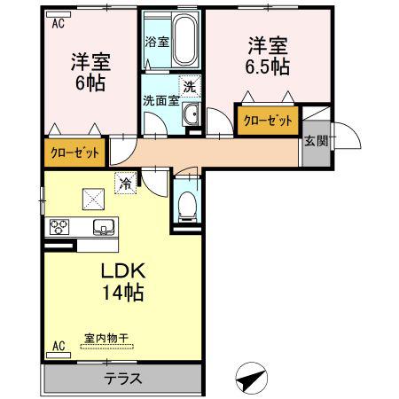 プレンティー中須B(2LDK/1階)の間取り写真