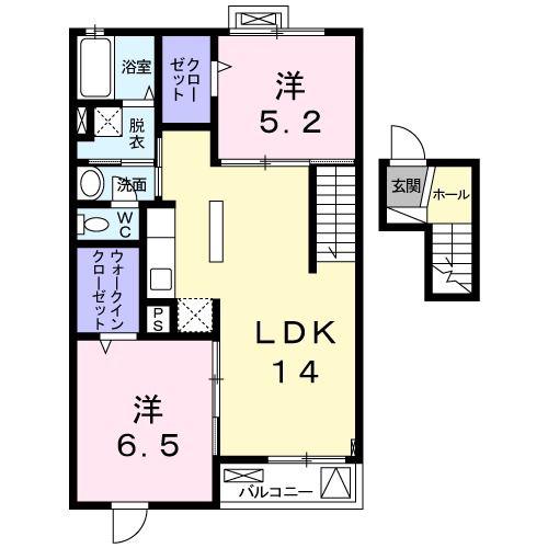 レジーナI(2LDK/4階)の間取り写真