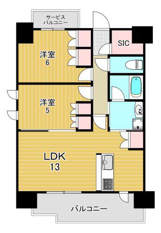SK RESIDENCES SHINSAIBASHI(2LDK/6階)の間取り写真