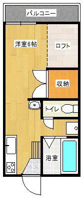 プチメゾン若葉C(1K/2階)の間取り写真