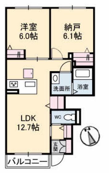 クオーレ大町東B棟(1SLDK/1階)の間取り写真