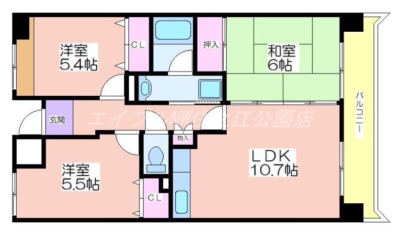 ボヌール御崎(3LDK/6階)の間取り写真