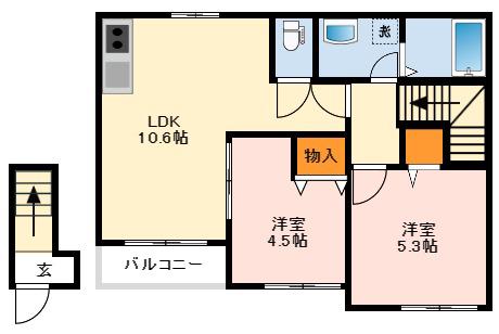 アルビネスI(2LDK/2階)の間取り写真