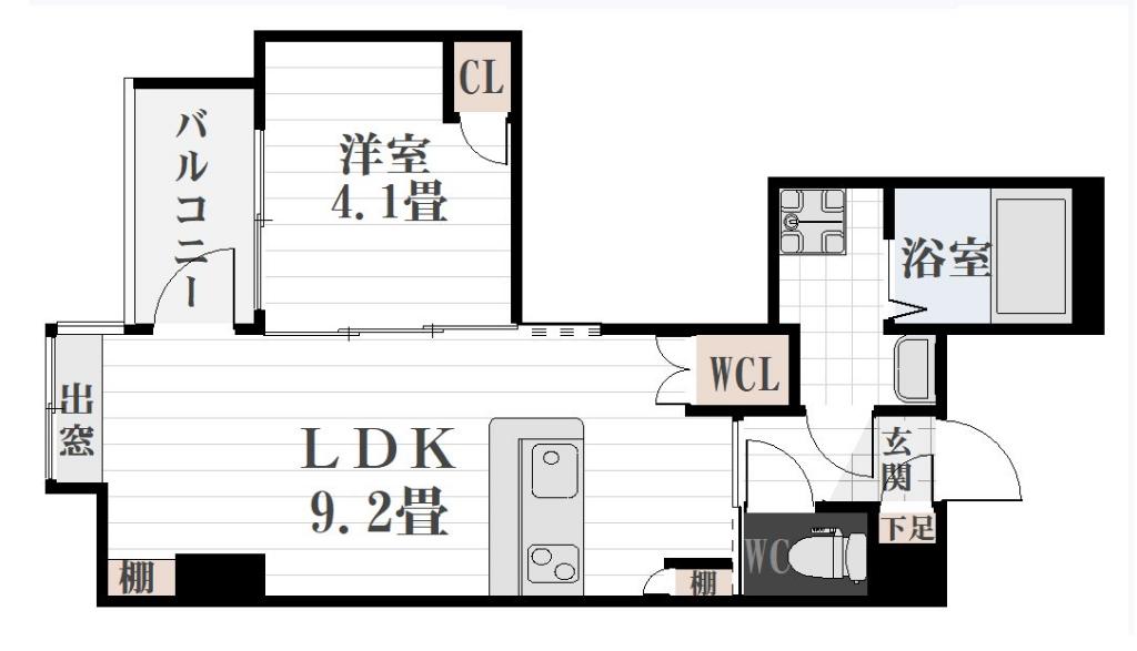 LA CHIC鹿児島中央(1LDK/3階)の間取り写真