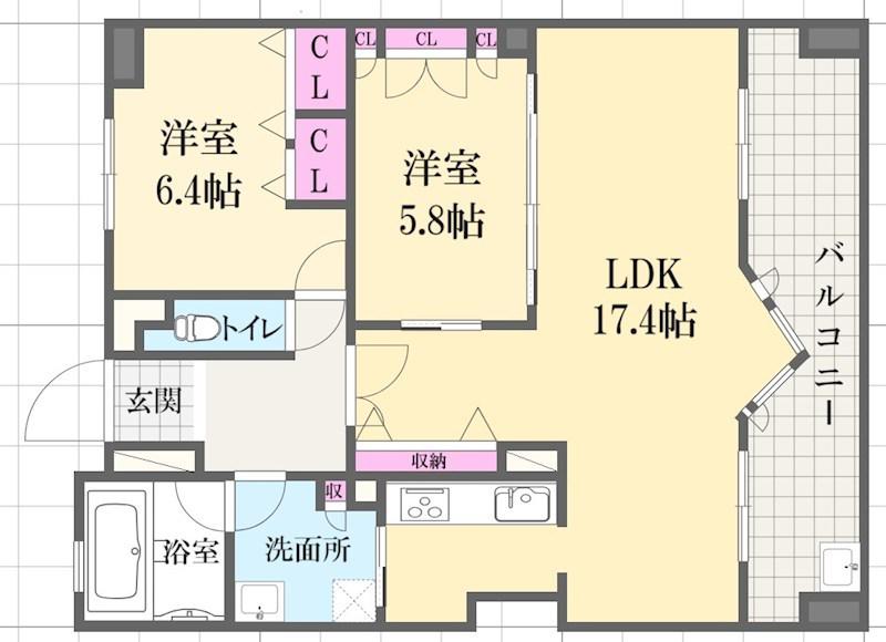 グラジオ北条口(2LDK/6階)の間取り写真