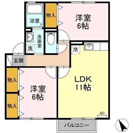 ウィルモア観月坂A棟(2LDK/1階)の間取り写真
