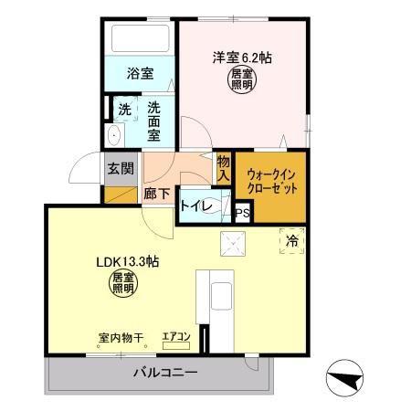 シャトーオリーブ(1LDK/1階)の間取り写真
