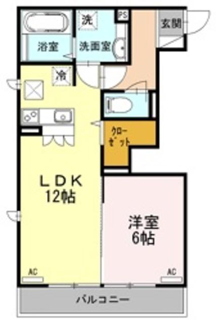 ハピネス仲町(1LDK/1階)の間取り写真