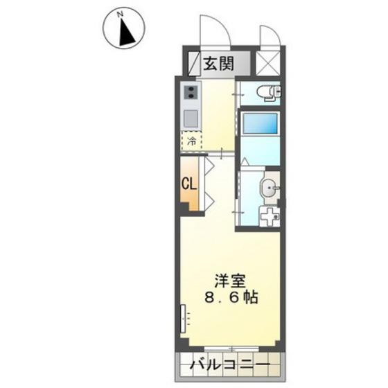 西条本町駅前マンション(1K/3階)の間取り写真