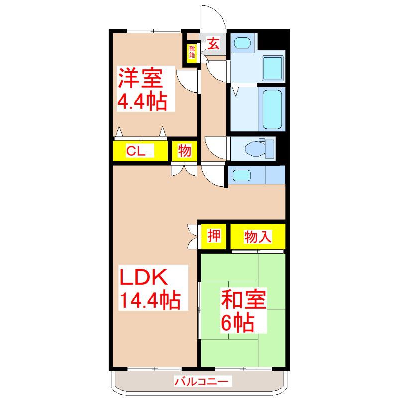 ドリームマンション(2LDK/2階)の間取り写真