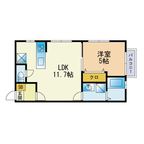 PHOENIX高宮南(1LDK/1階)の間取り写真