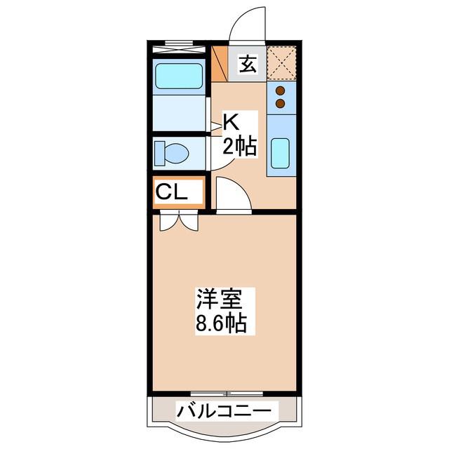 ピュア長地(1K/2階)の間取り写真