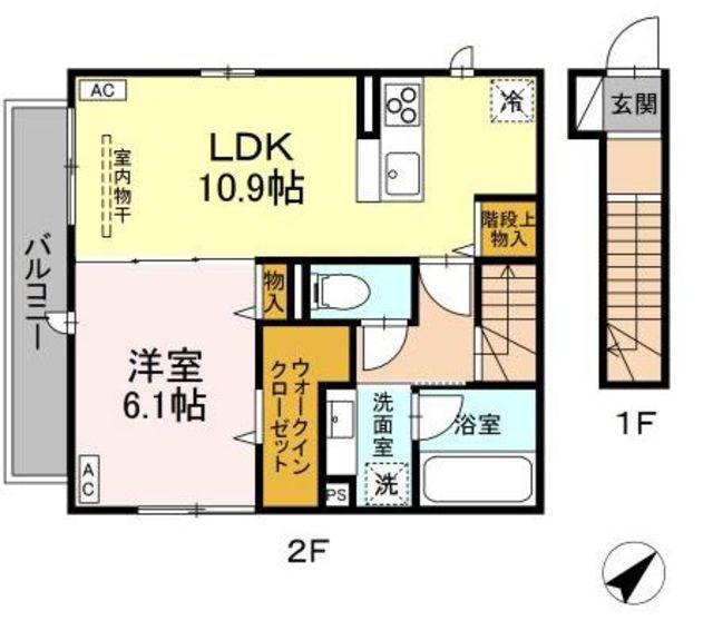 D-ROOM K&Y(1LDK/2階)の間取り写真