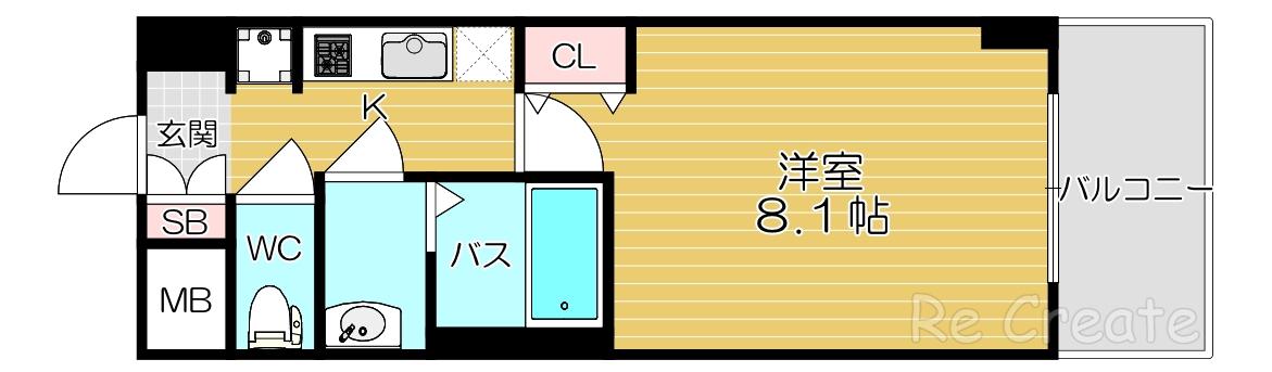 プレサンス谷町九丁目駅前(1K/15階)の間取り写真