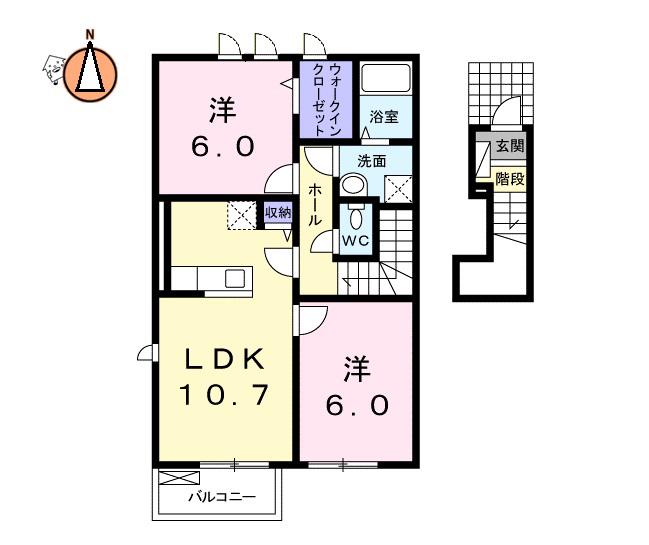 アンビエンテ南庄町 B(2LDK/2階)の間取り写真