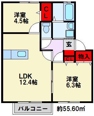ル・シェル遠賀(2LDK/1階)の間取り写真