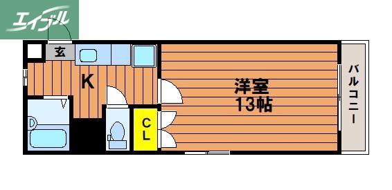 フォレスト東古松(1K/2階)の間取り写真