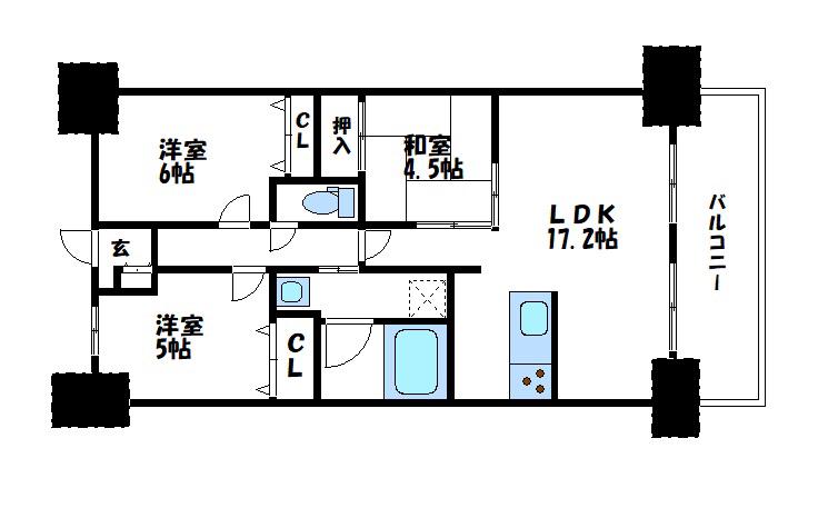 アルファライフ本通(3LDK/11階)の間取り写真