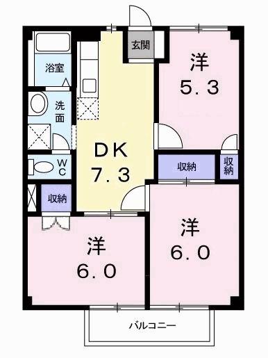ヴィラB(3DK/1階)の間取り写真