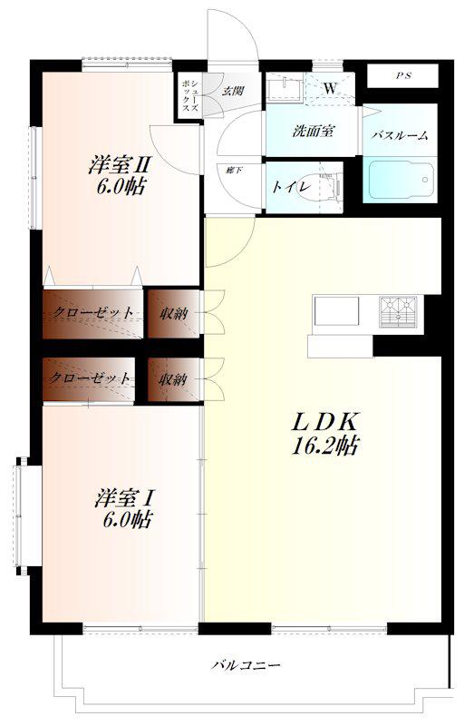 バルパレーニューハシモト WIFI対応(2LDK/3階)の間取り写真
