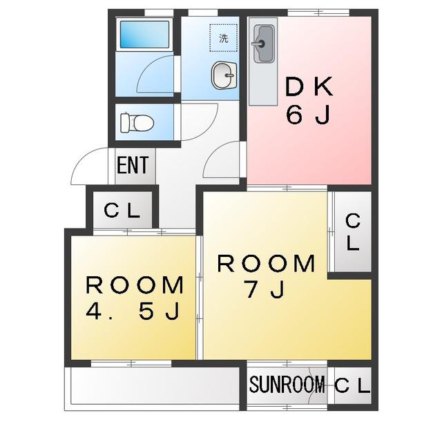 第二和同マンション(2DK/4階)の間取り写真