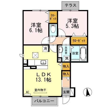 OHANA南陽 D棟(2LDK/1階)の間取り写真