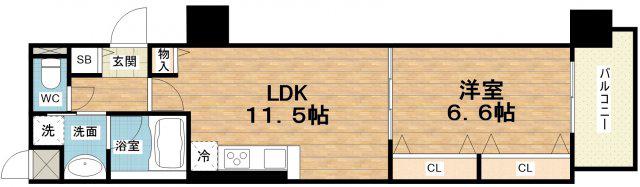 セファ上本町(1LDK/6階)の間取り写真