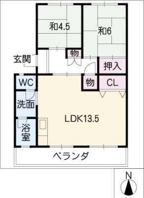 コーポ牟都志(2LDK/3階)の間取り写真
