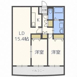 ラ・ヴィッサ宮の沢(2LDK/2階)の間取り写真