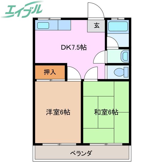 安達ビル(2DK/2階)の間取り写真