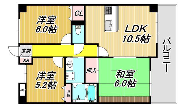 ディグランシャンドフルール(3LDK/6階)の間取り写真