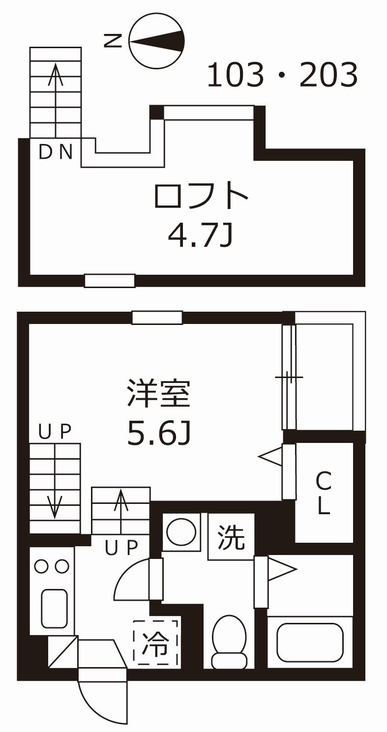ハーモニーテラス志賀町III(1K/2階)の間取り写真