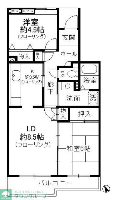 コーポレート小金井梶野通7号棟(2LDK/3階)の間取り写真