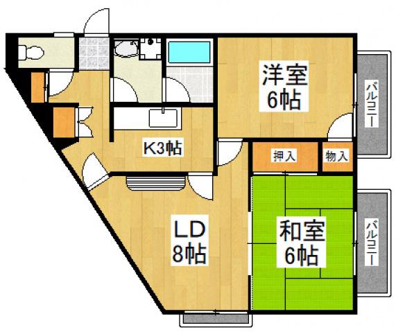 サンハイム・ヒヤマ(2LDK/2階)の間取り写真
