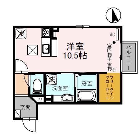 アールプレジールJII(ワンルーム/1階)の間取り写真