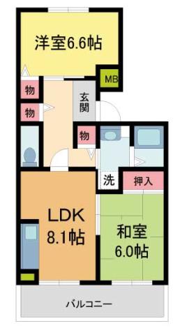 フレール宝塚御殿山 7号棟(2LDK/3階)の間取り写真