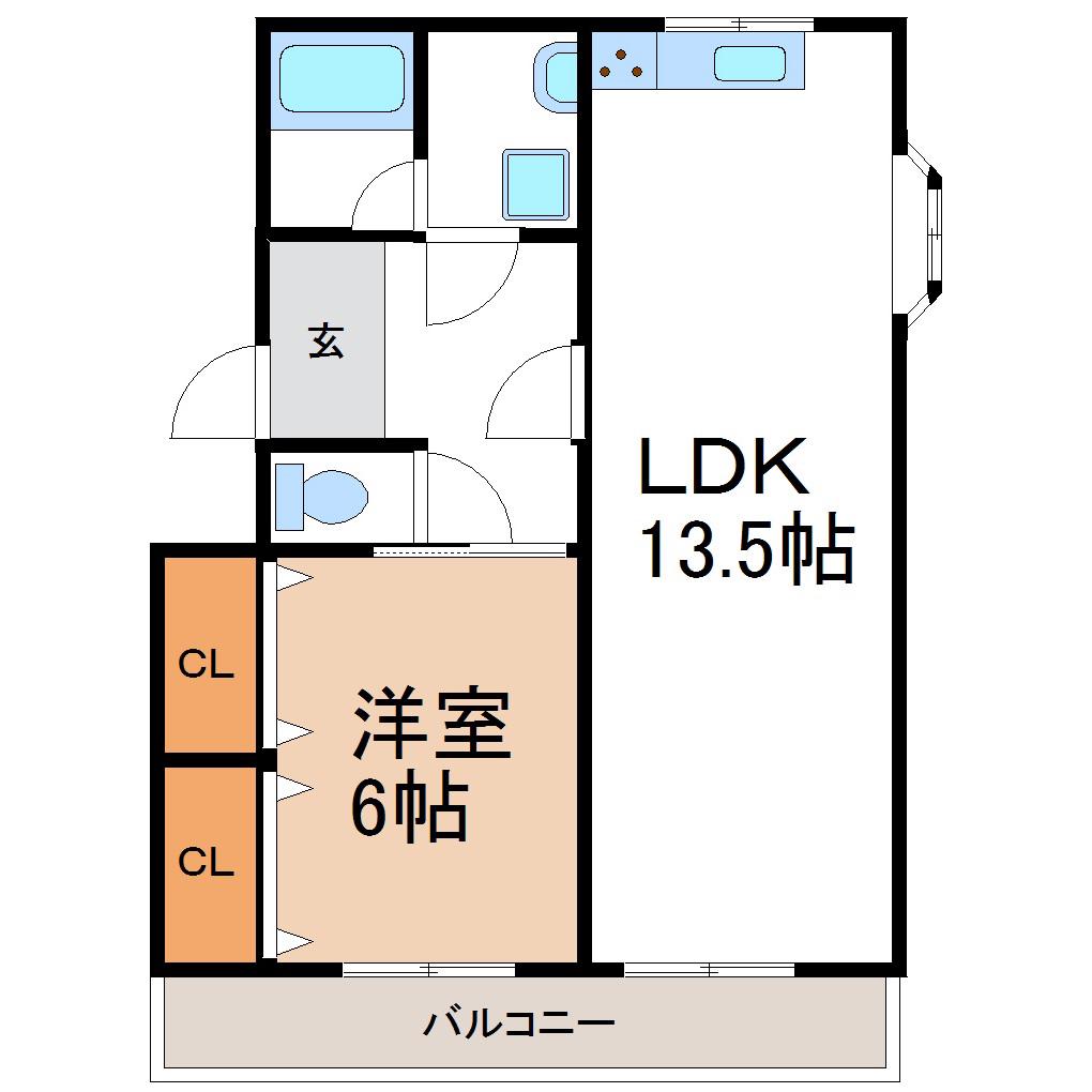 シェリールA棟(1LDK/2階)の間取り写真