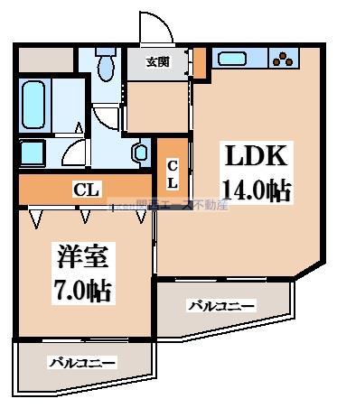 アーク八戸ノ里(1LDK/5階)の間取り写真