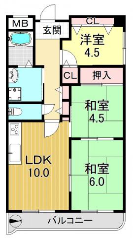 メゾン背戸口(3LDK/3階)の間取り写真