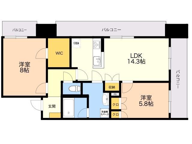 RJRプレシア天神サウス(2LDK/11階)の間取り写真