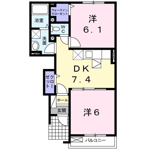 ＪＲ可部線 可部駅 バス乗車時間：9分 最寄りバス停で下車 徒歩5分 2階建 築17年(2DK/1階)の間取り写真