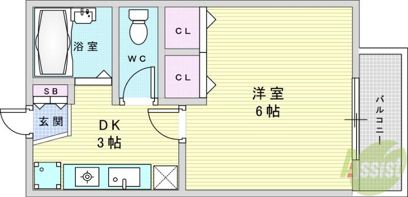 プチシャンブルミノオ(1DK/1階)の間取り写真