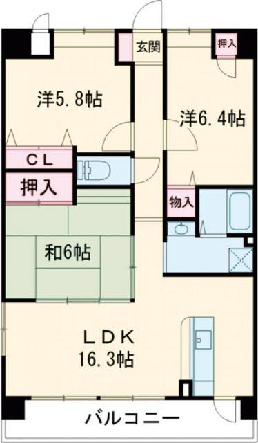フォンターレ(3LDK/3階)の間取り写真