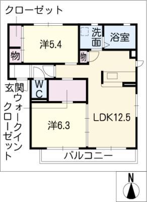 PATIO A棟(2LDK/1階)の間取り写真